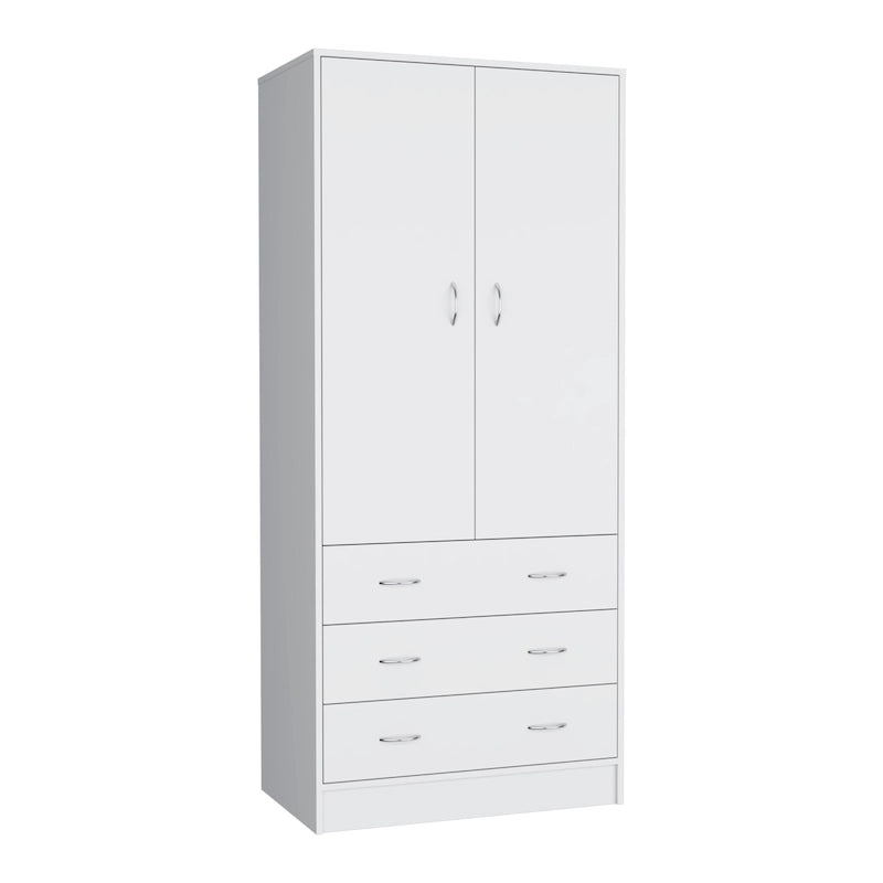 Grande Armoire Moderne à Deux Portes avec 3 Tiroirs et 1 Tringle pour Chambre à Coucher