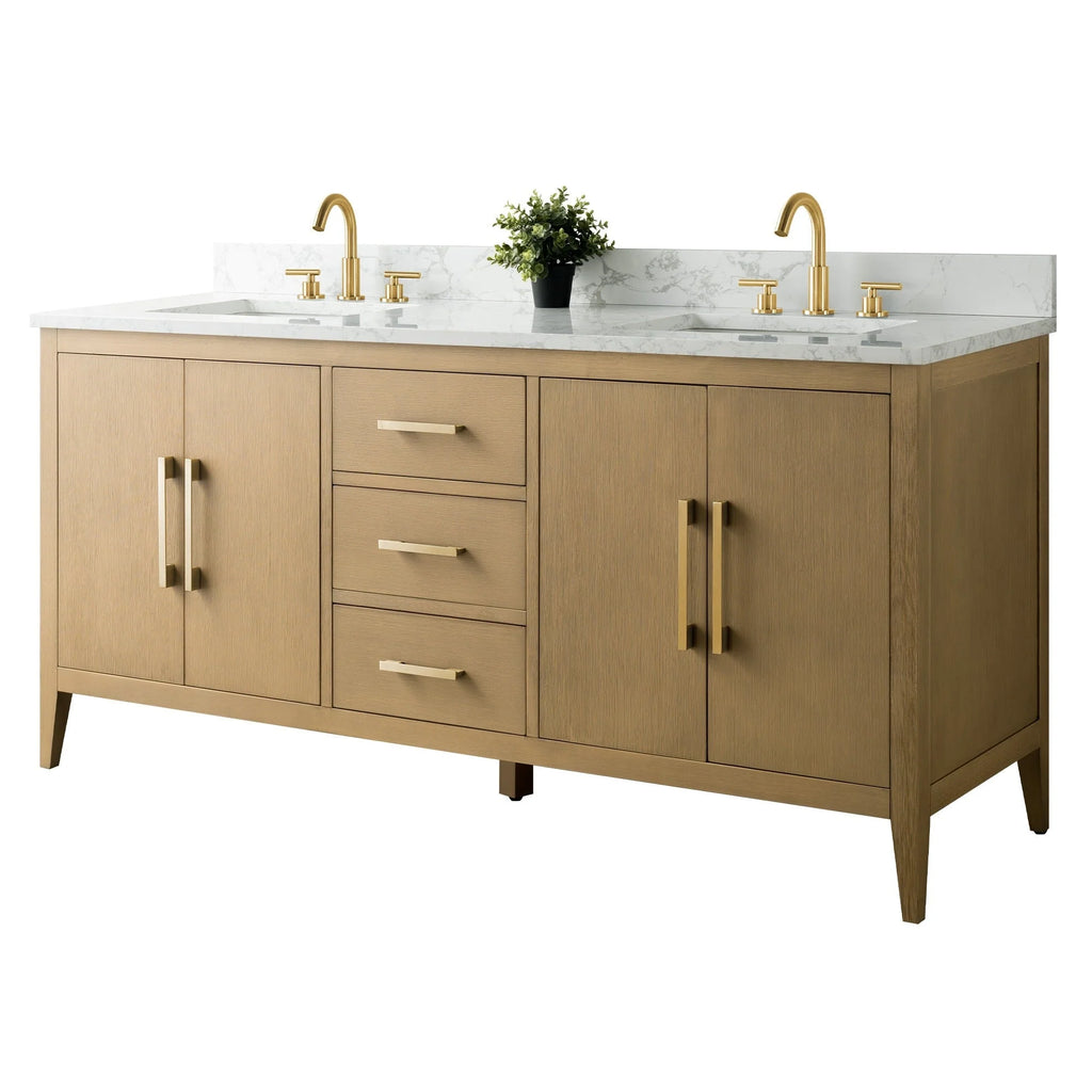 Meuble-lavabo de salle de bain Vanity Art 72 po à double vasque avec dessus en marbre reconstitué