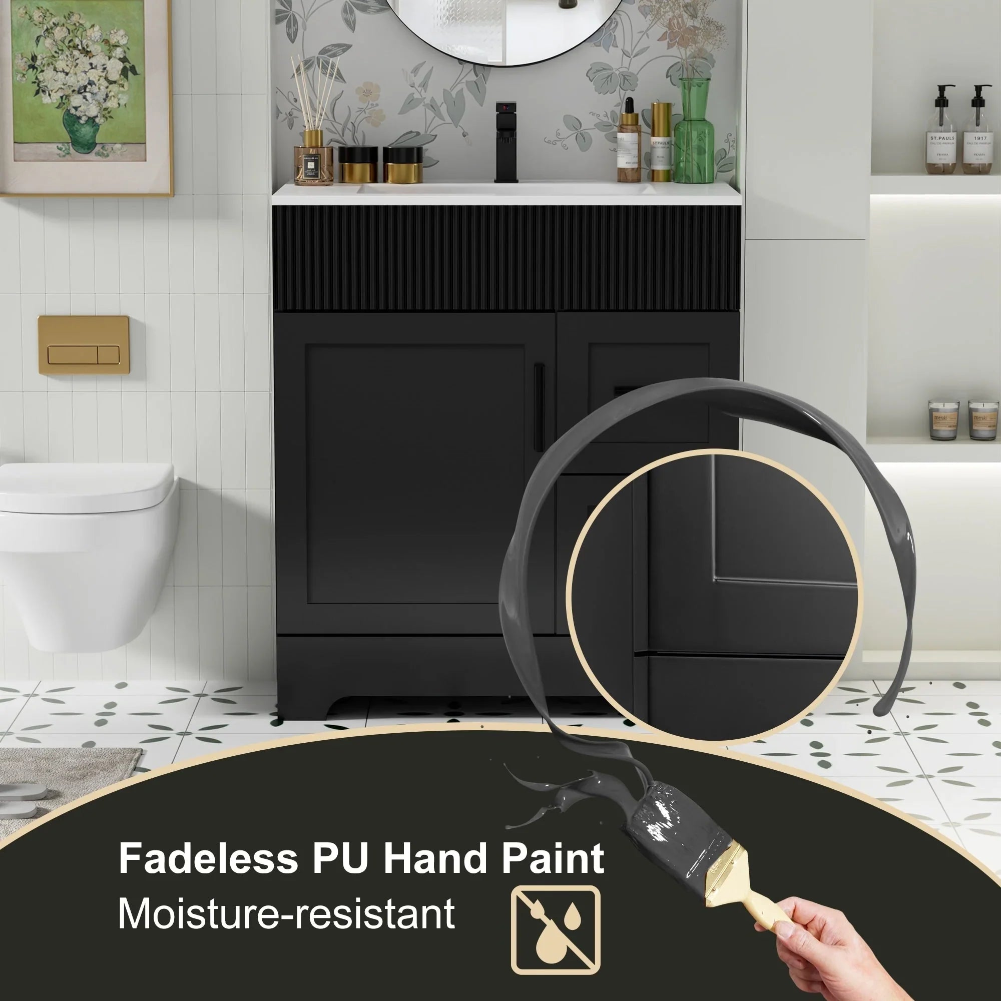 Meuble-lavabo de salle de bain Wavy Line 30/36/48 avec évier et robinet