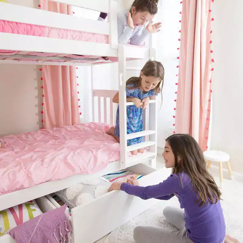 Lit superposé en bois massif pour enfants avec tiroirs de rangement