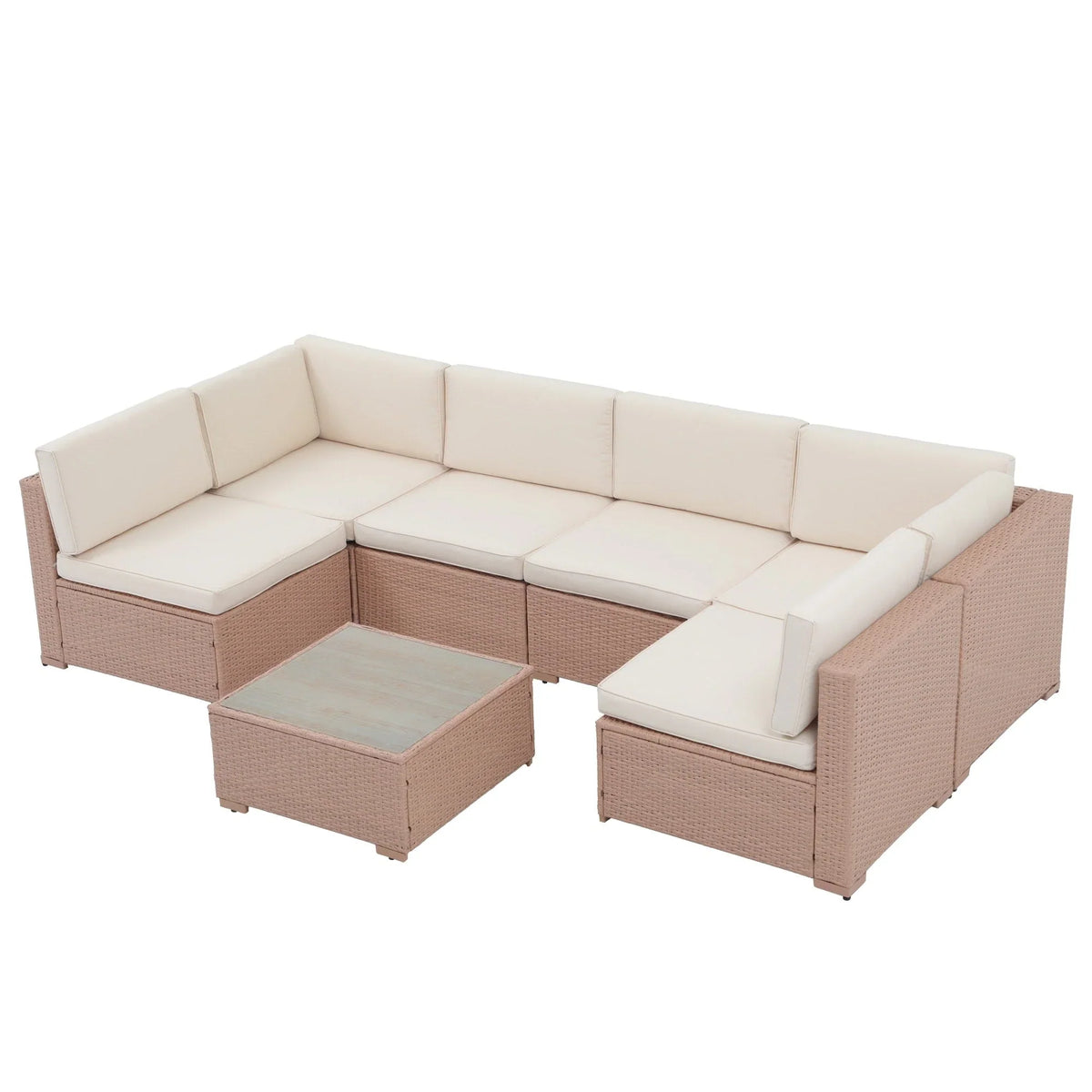 Ensemble de canapé d'angle d'extérieur 7 pièces en osier/acier avec coussins