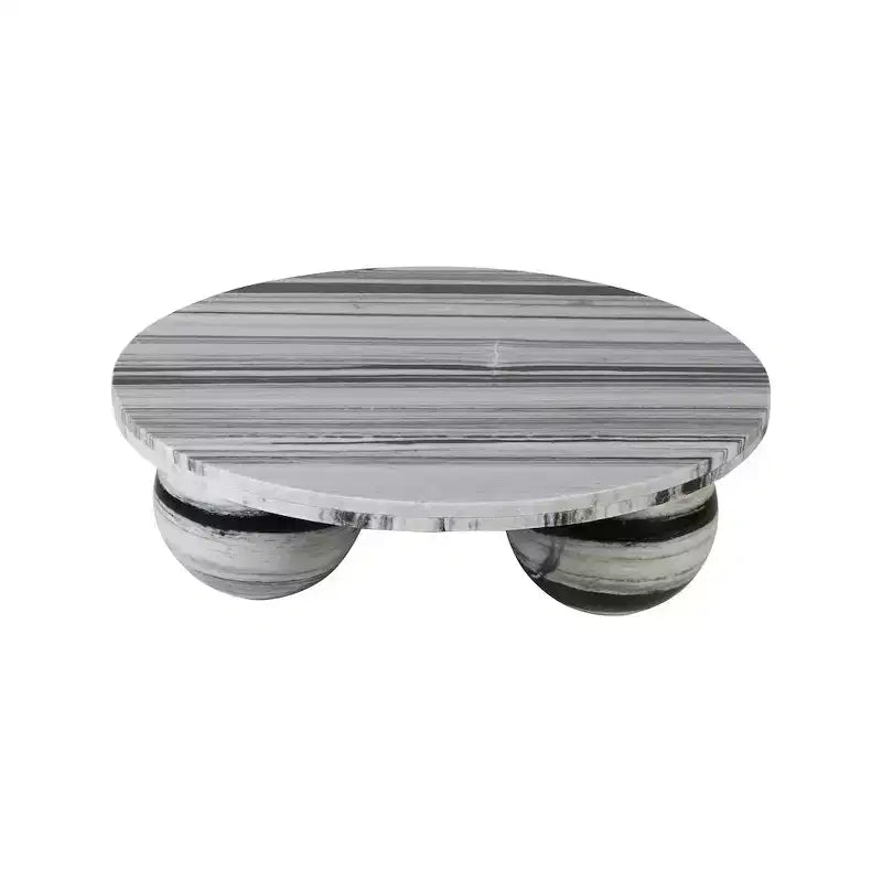 Table basse ronde en marbre avec pieds sphériques, multicolore, 4 places