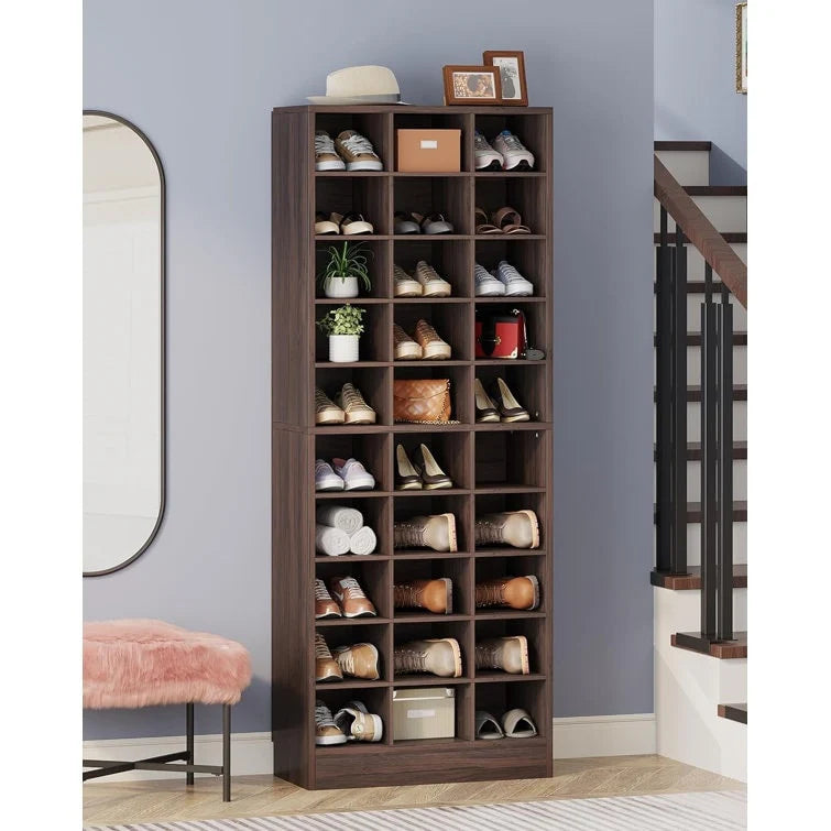 Meuble à chaussures haut 30 paires, étagère de rangement à chaussures en bois blanc 10 niveaux pour placard, entrée - 10 niveaux