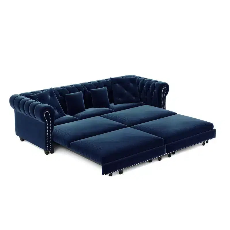 Canapé-lit gigogne 3-en-1 King Size Whisen Velvet et canapé convertible avec pouf mobile, design capitonné