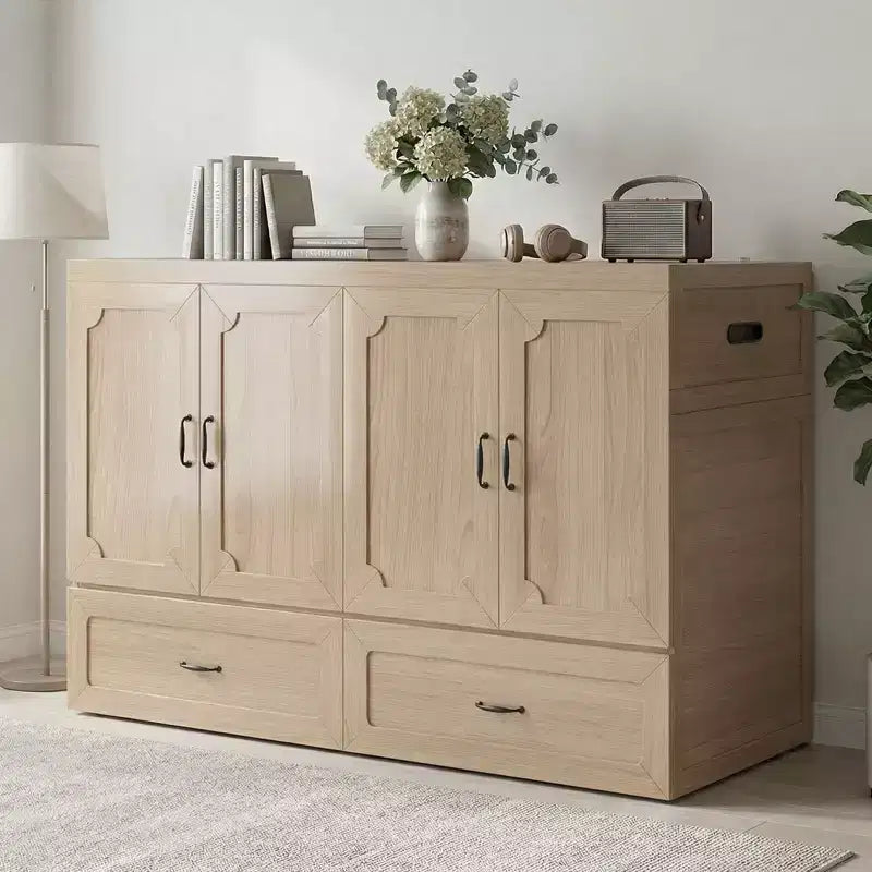 Lit armoire escamotable convertible Mjkone Queen Size avec chargement USB, tiroirs de rangement, matelas non inclus