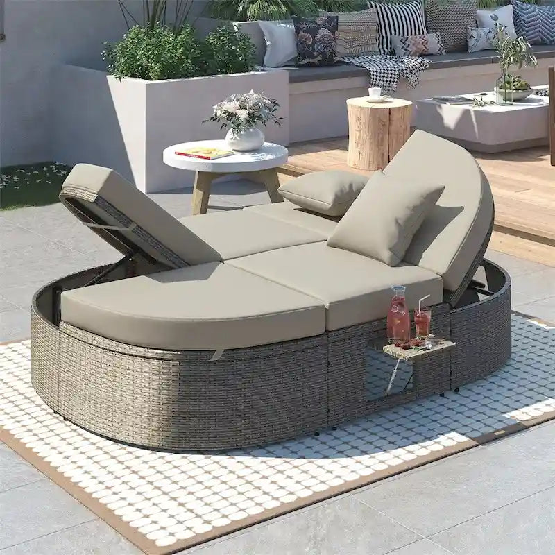 Lit de soleil extérieur double pour terrasse avec coussins et oreillers