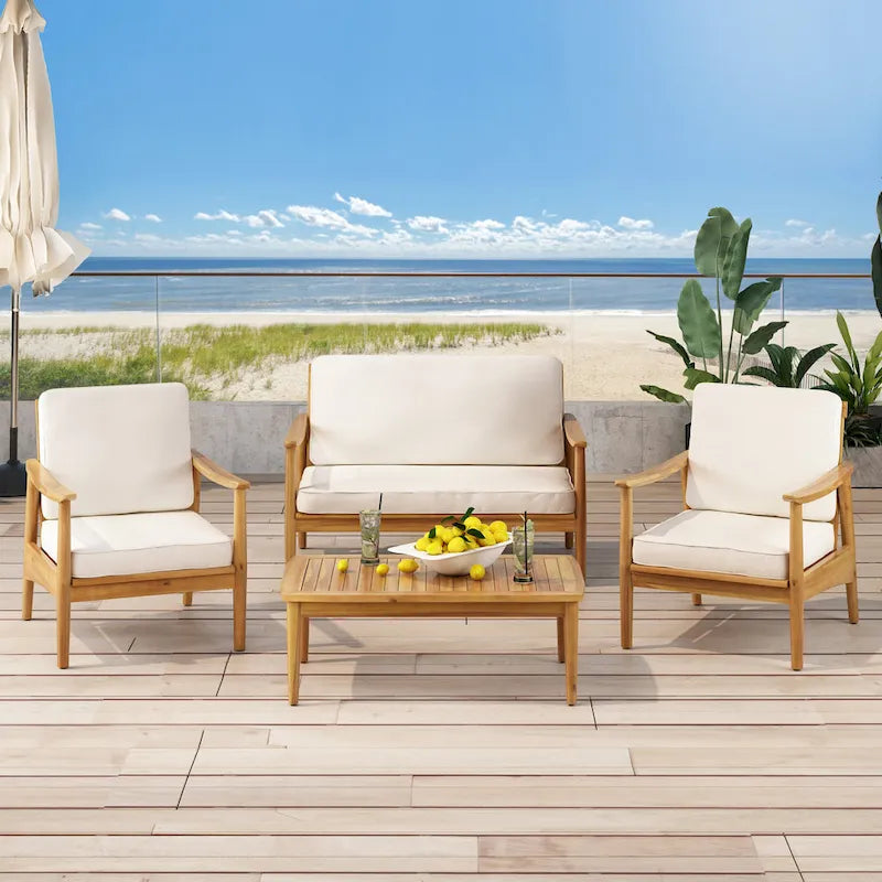 Ensemble de conversation d'extérieur 4 places en bois d'acacia Willowbrook par Christopher Knight Home