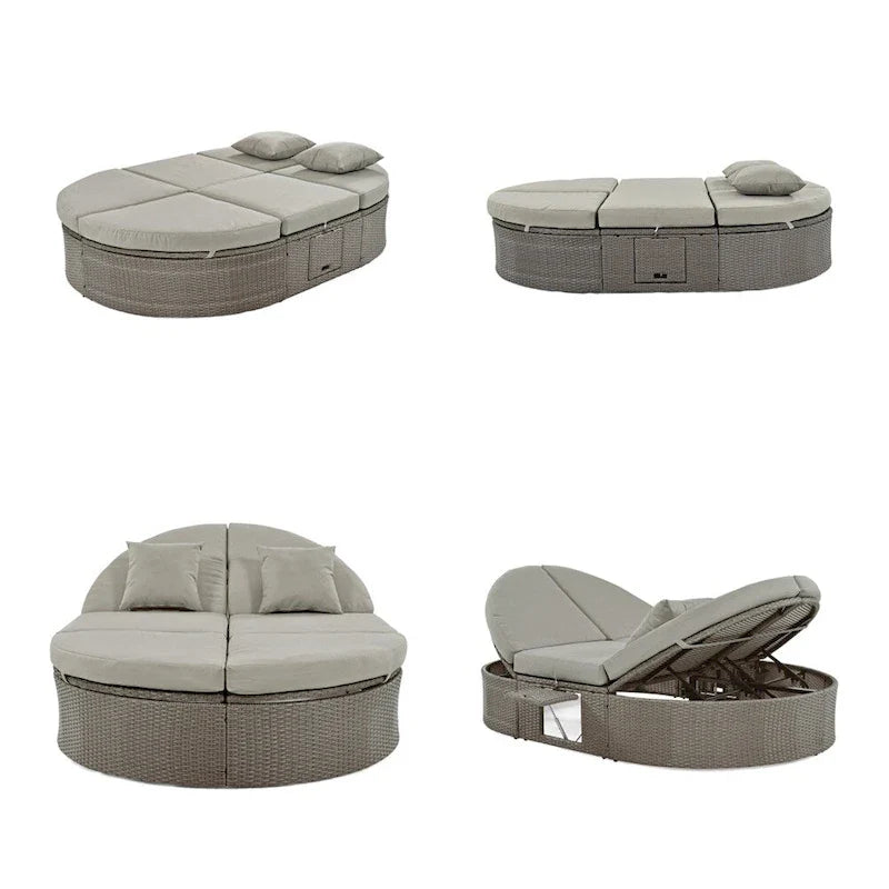 Lit de soleil extérieur double pour terrasse avec coussins et oreillers