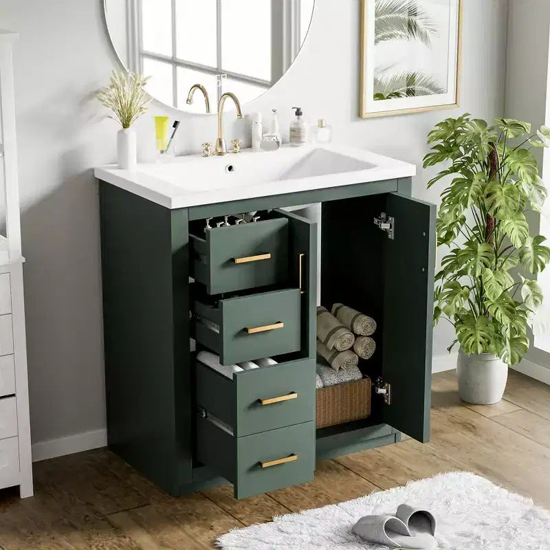 Meuble-lavabo de salle de bain 30 po avec armoire et 3 tiroirs – Noir / Bleu / Vert / Indigo / Blanc
