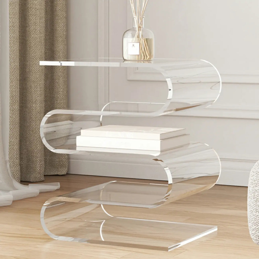 Table d'appoint contemporaine en acrylique en forme de S avec rangement