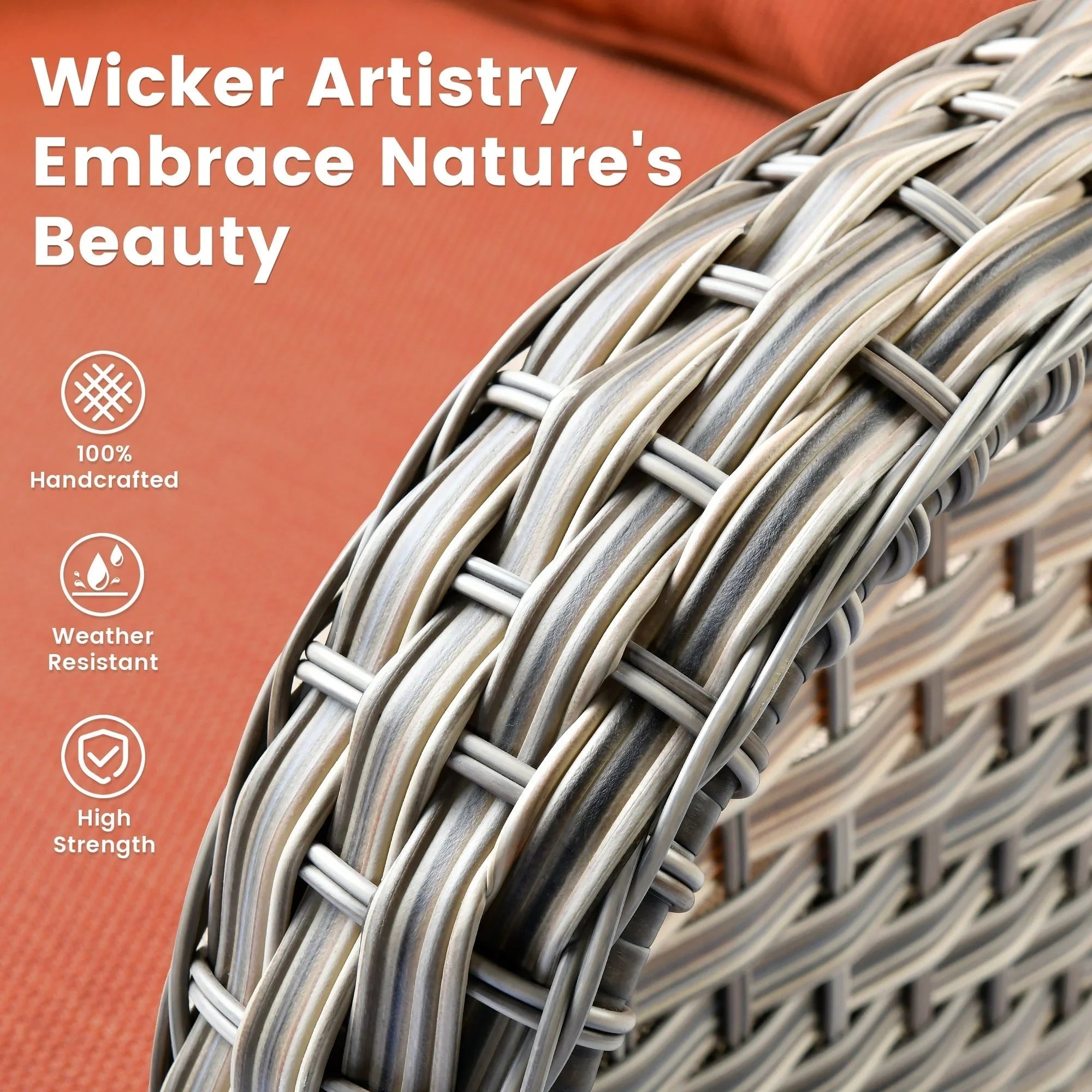 Ensemble de 9 chaises pivotantes en osier d'extérieur OVIOS avec table brasero