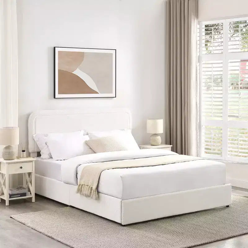 Lit Queen Size Moderne Rembourré en Boucle avec Tiroirs de Rangement