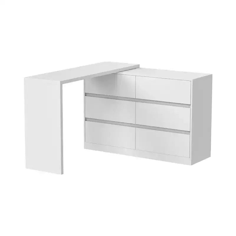 Desserte de buffet intelligente rotative/extensible avec 6 tiroirs, plan de travail étendu, tapis antidérapant, table à manger rotative, îlot de cuisine/garde-manger