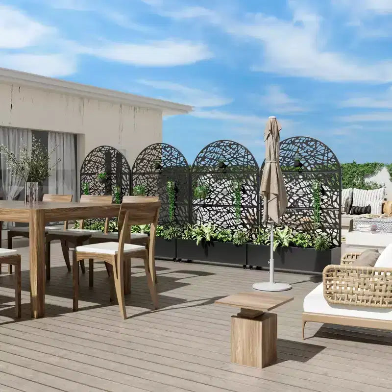 MAYEERTY 72x47 Jardinière arquée en fer noir avec treillis, ensemble de 3 pièces pour décoration de jardin, terrasse et balcon