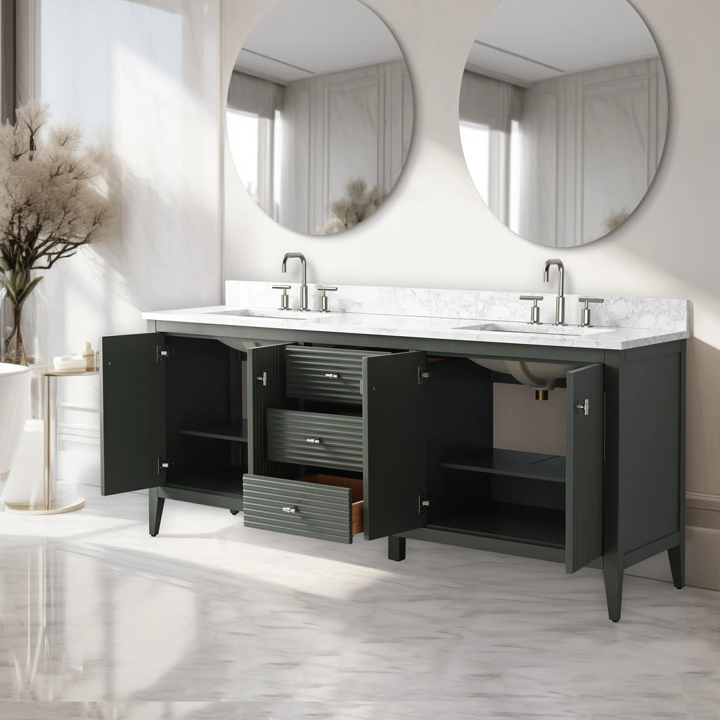 Meuble-lavabo de salle de bain Vanity Art 72 po à double vasque avec dessus en marbre reconstitué