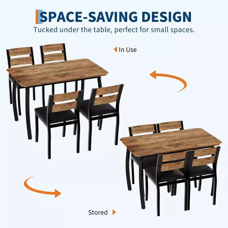 Ensemble de table et 4 chaises de cuisine avec cadre métallique, design biseauté