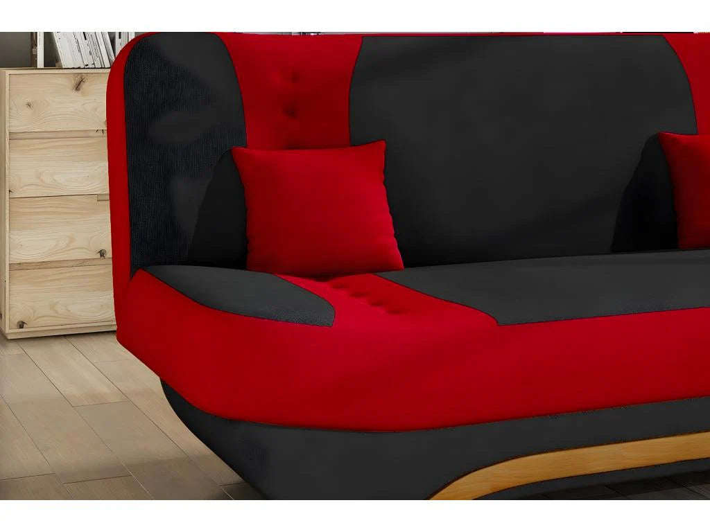 Three-seater sofa bed with storage space - two-tone anthracite/red - in quality EWIN fabric