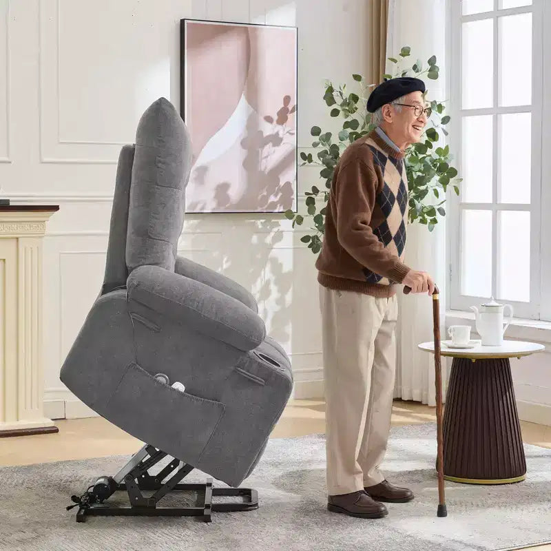 Fauteuil inclinable releveur électrique pour personnes âgées avec fonctions massage et chauffage, inclinable surdimensionné avec fonctions massage et chauffage, revêtement doux et rembourré, poche latérale et porte-gobelets