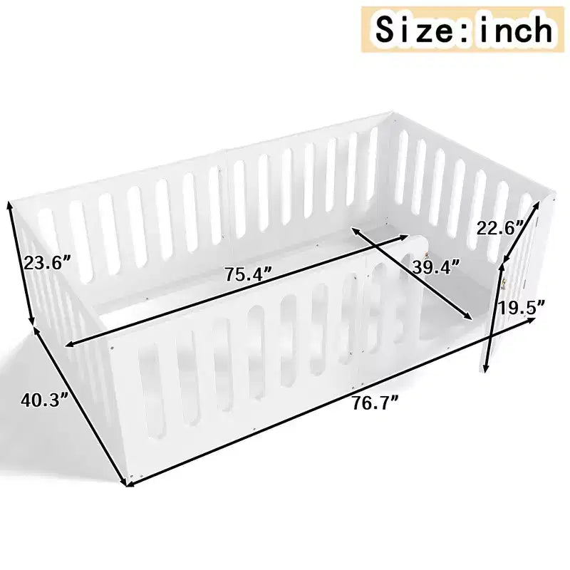 Lit Montessori simple blanc avec barrières et porte – Bois massif, 1 enfant