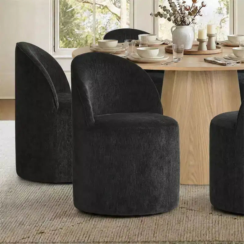 Ensemble de salle à manger moderne pour 6 personnes, table à manger ronde avec pied central, chaises de salle à manger pivotantes à roulettes, tissu chenille texturé - Panipeachy