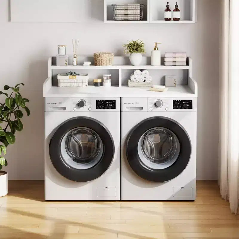 Comptoir de lave-linge et sèche-linge à 2 niveaux avec étagère ou tiroirs, couvercle de comptoir de buanderie avec coussin antidérapant, 54x27,5 - Dessus de lave-linge pour plier les vêtements