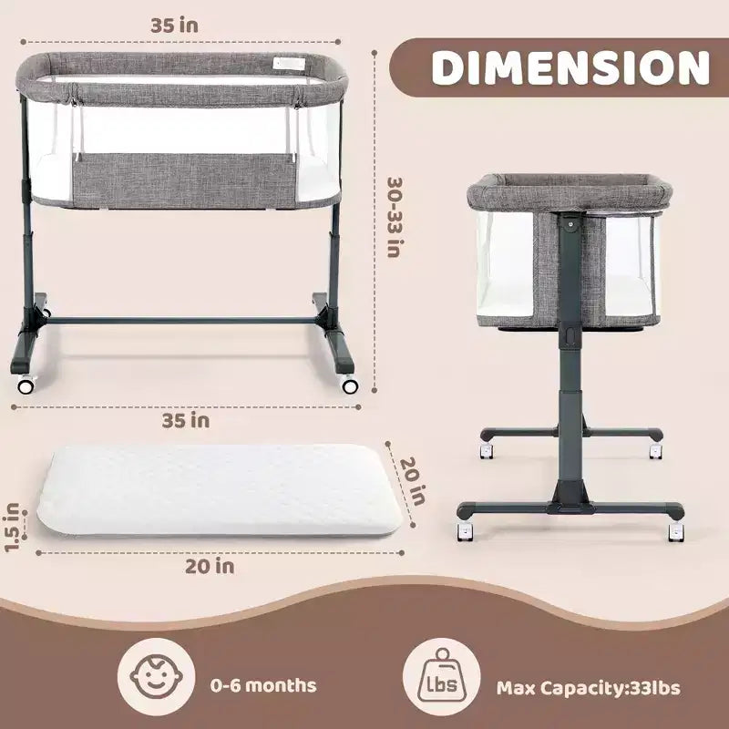 Berceau pour bébé avec roulettes – Beige / Gris / Rose, Cododo, pour 1 bébé