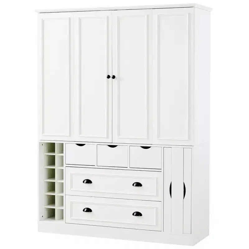 Garde-manger de cuisine autoportant Whisen de 180 cm de haut, grand buffet de salle à manger avec 4 portes pliantes, étagères, porte-bouteilles