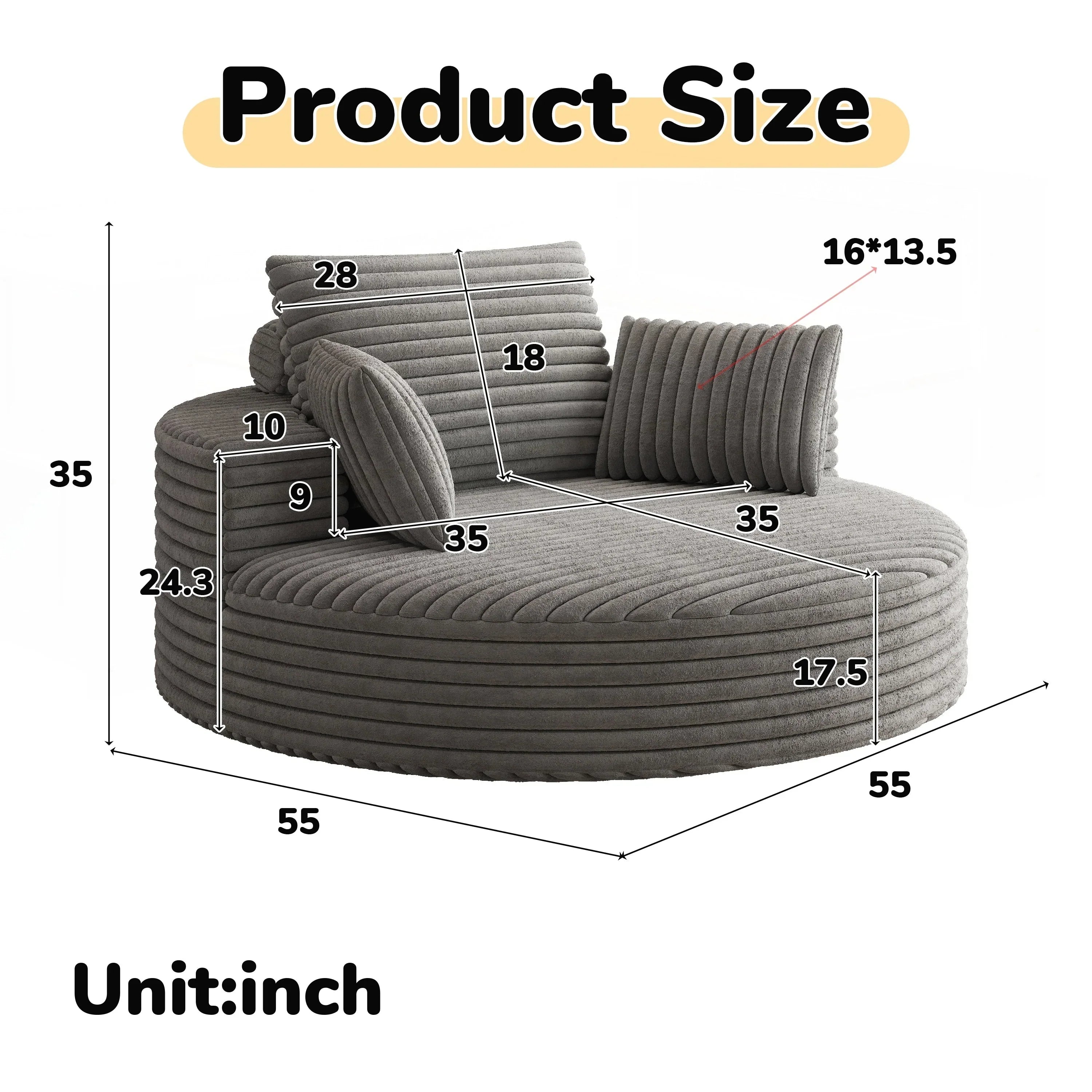 Fauteuil pivotant simple en velours côtelé et chenille avec rembourrage en mousse