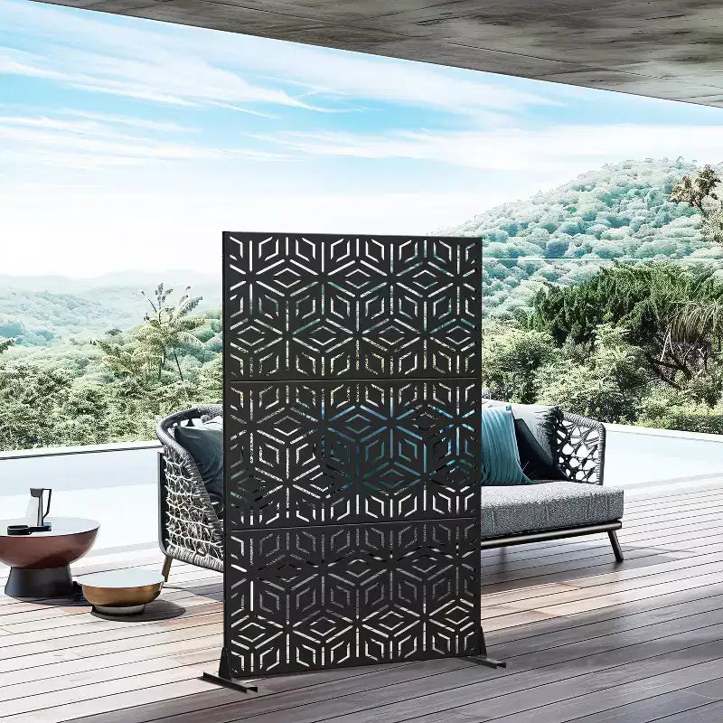 MAYEERTY Paravent Francis Motif Riz Noir Tôle Galvanisée 183x120x5cm Lot de 3 pièces