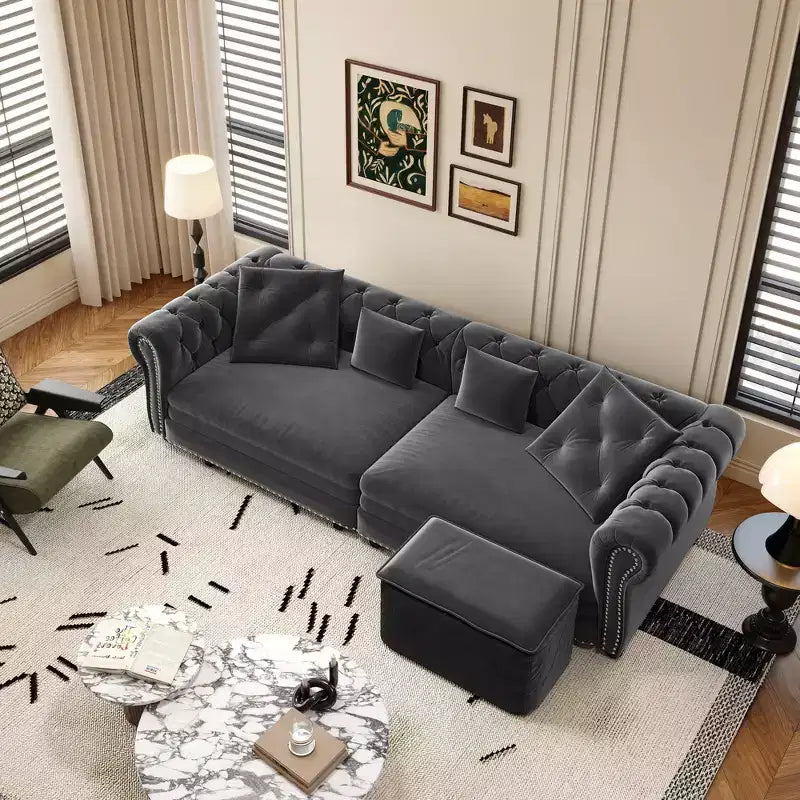 Canapé-lit gigogne 3-en-1 King Size Whisen Velvet et canapé convertible avec pouf mobile, design capitonné