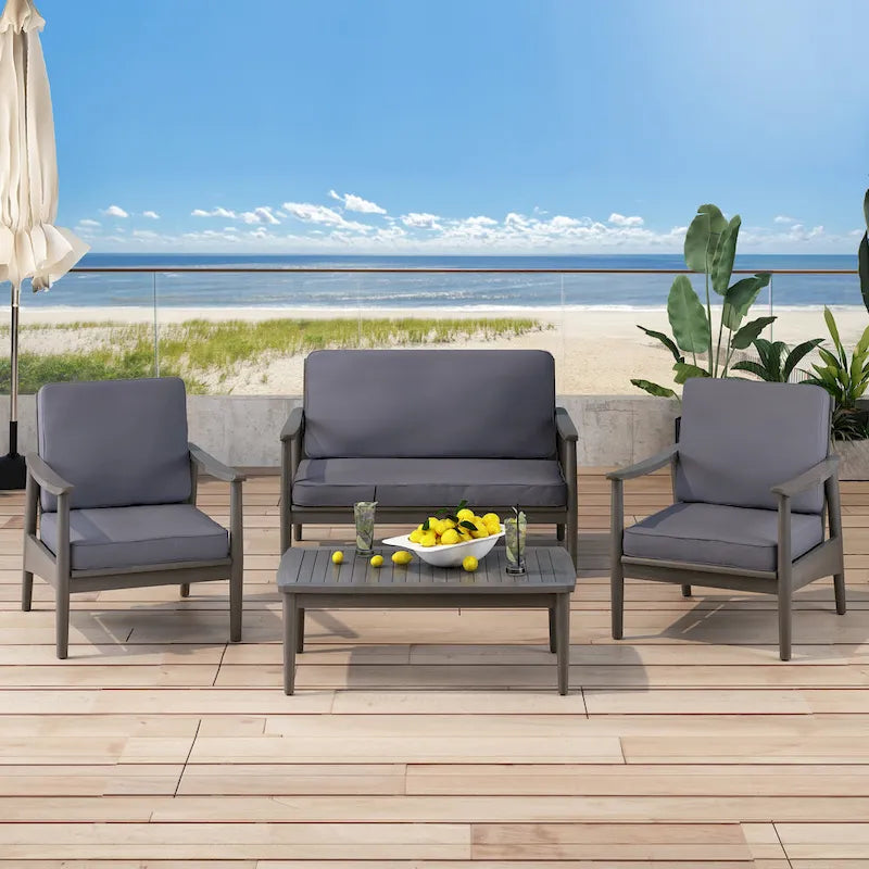 Ensemble de conversation d'extérieur 4 places en bois d'acacia Willowbrook par Christopher Knight Home