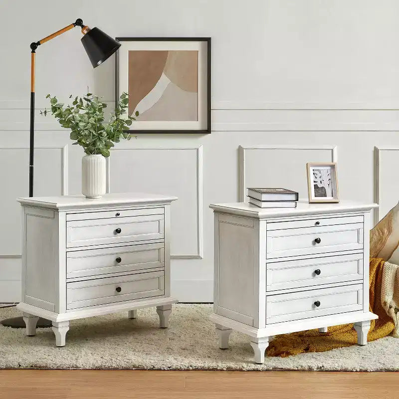 Table d'appoint Giorgio à 3 tiroirs avec prises intégrées, lot de 2 | HULALA HOME