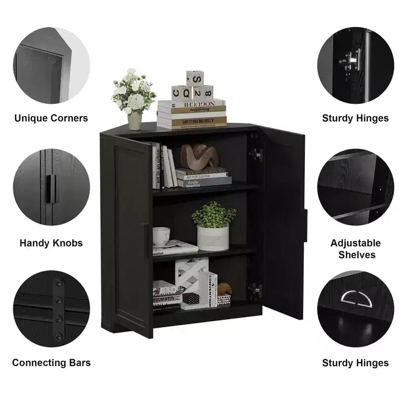 Meuble d'angle Dovelina avec étagères réglables, buffet, meuble à vin, meuble de cuisine et de salle à manger avec portes en bois - 31H x 31L, 36H x 31L