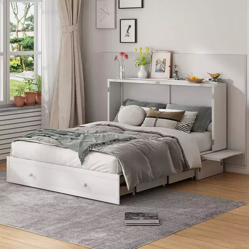 Lit escamotable Mjkone Murphy Queen, lit coffre Cube avec station de charge et espace de rangement