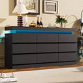 Commode 9 tiroirs pour chambre à coucher, Meuble de rangement avec station de recharge et lumières LED, Double armoire de rangement en bois, Meuble TV commode moderne