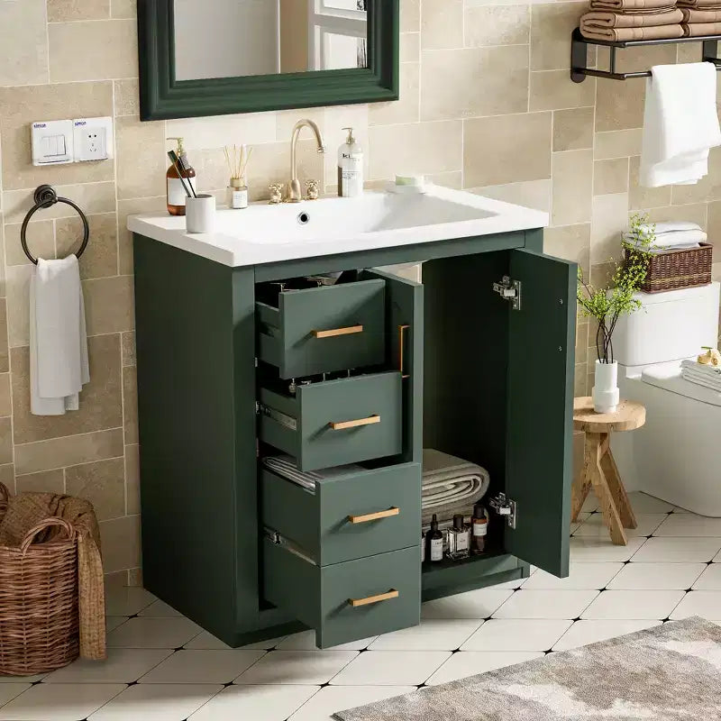 Meuble-lavabo de salle de bain 30 po avec armoire et 3 tiroirs – Noir / Bleu / Vert / Indigo / Blanc