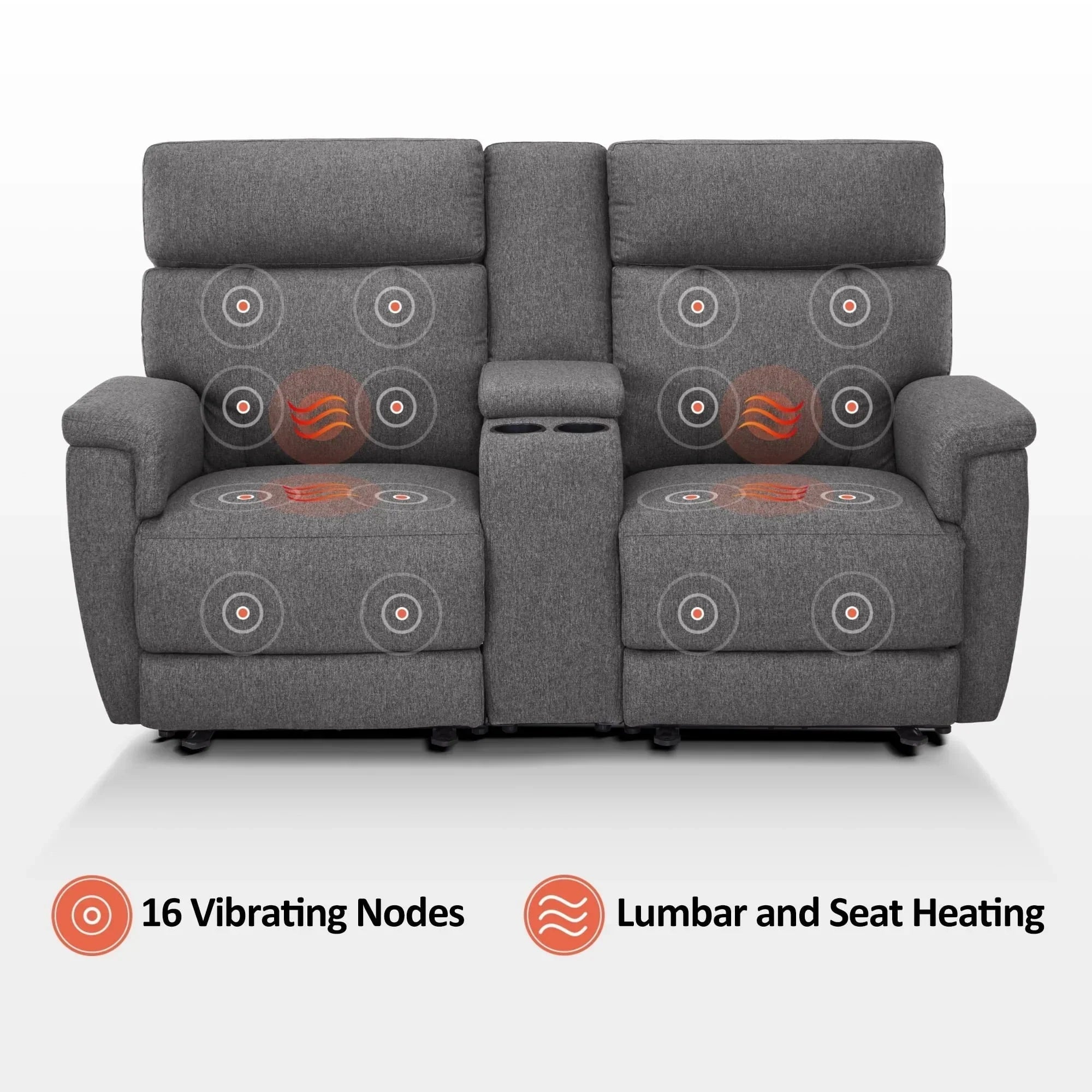 Canapé inclinable électrique MCombo 60,2 po avec massage et double chauffage, appuie-tête réglable, ports USB et Type C, tissu
