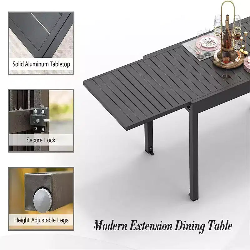 Table à manger extensible Okak en aluminium pour patio, cuisine et salle à manger