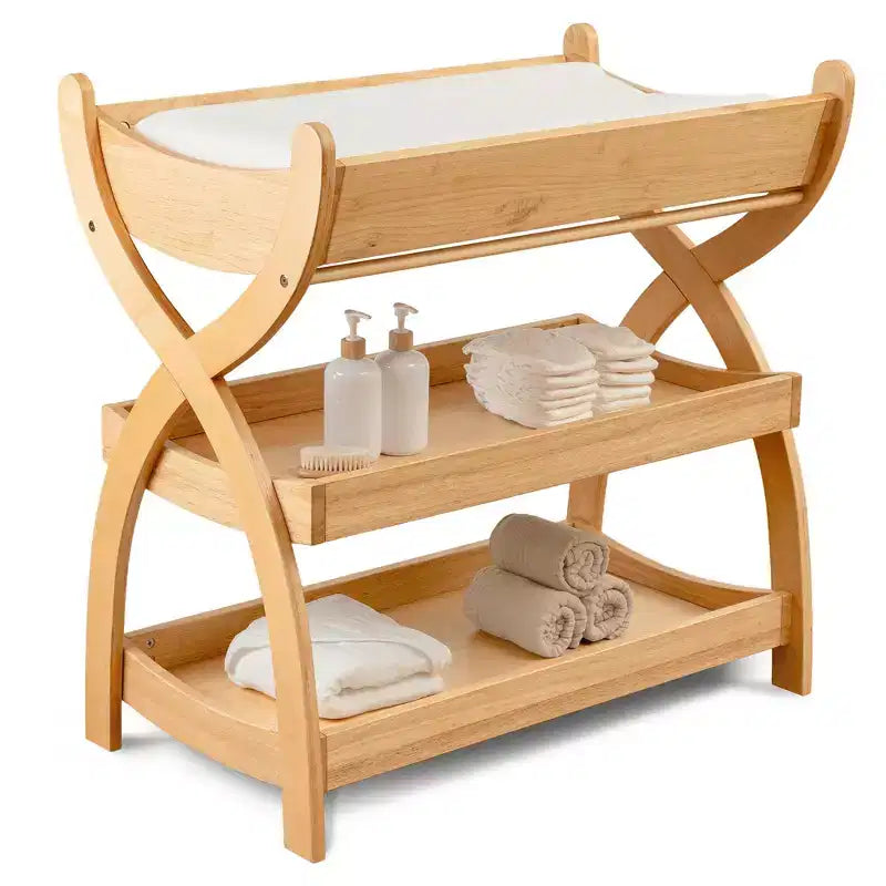 Table à langer Comfy Cubs - Construction robuste en bois, design intemporel avec deux étagères ouvertes pour les indispensables de bébé