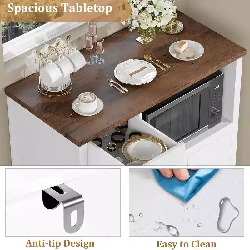Meuble de rangement pour micro-ondes de cuisine avec 3 portes, 1 tiroir et étagères réglables, Armoire de rangement pour garde-manger