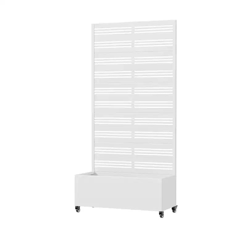 Jardinière rectangulaire en fer forgé blanc MAYEERTY avec treillis (Harold Large-Étroit à persiennes), 72x35x16, 5 pièces Décoration de jardin intérieur extérieur
