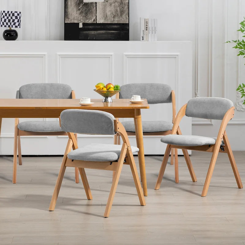 Chaises de salle à manger pliantes empilables en bois avec sièges rembourrés (lot de 4)
