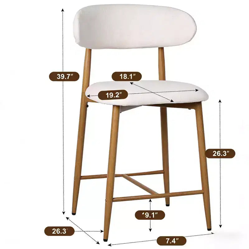Tabouret de bar hauteur comptoir avec assise rembourrée et pieds en métal, chaise d'îlot de cuisine moderne de 26,3 pouces