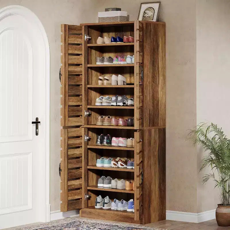 Lantine Meuble à chaussures haut 70,8" avec portes persiennes, meuble de rangement vertical pour 27 paires de chaussures à 9 niveaux