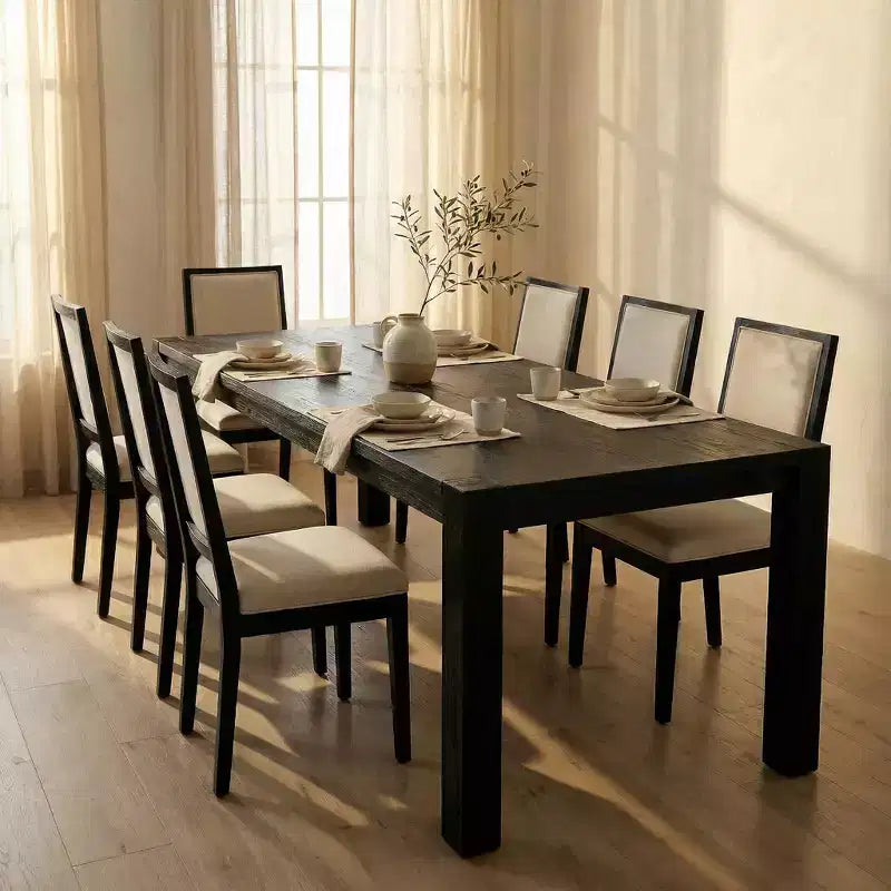 Ensemble de salle à manger moderne - Table 80" + 6 chaises rembourrées, cadre en bois massif, capacité de la table 400lbs, assemblage facile