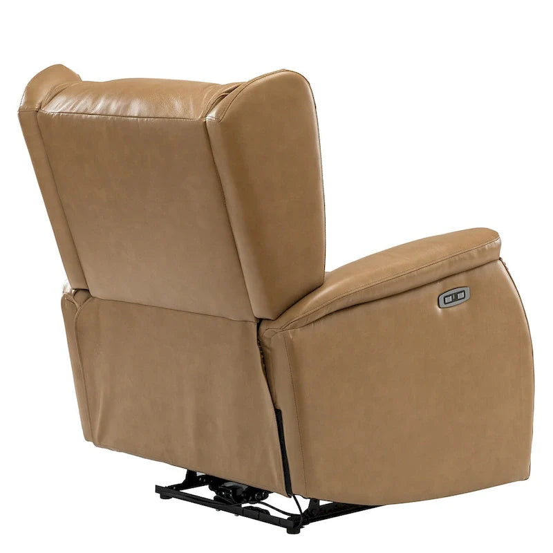 Fauteuil inclinable électrique en cuir véritable avec port USB – Dossier à oreilles clouté, ensemble de 2
