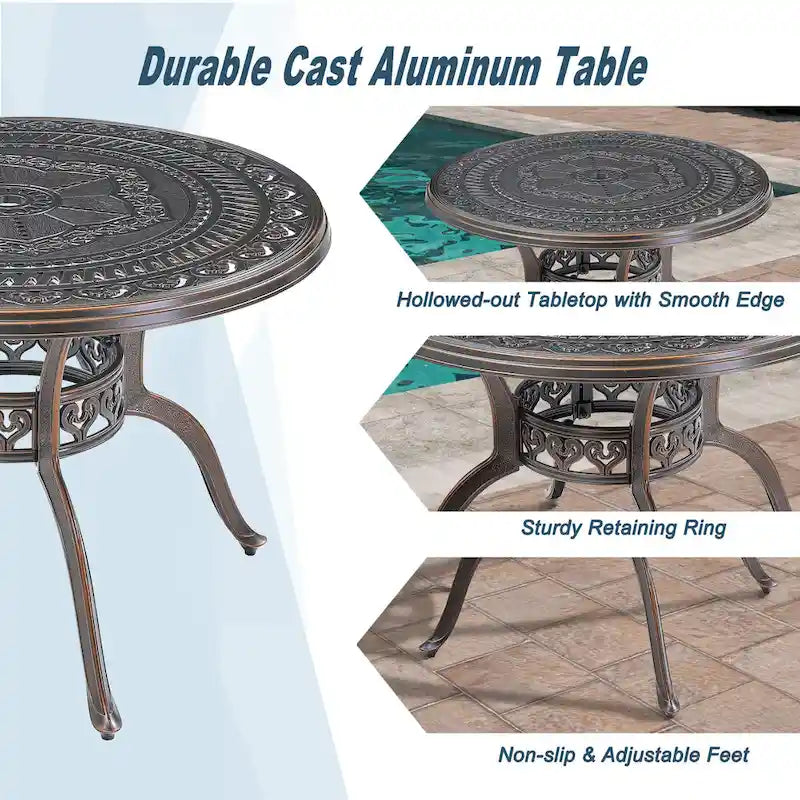 Ensemble de salle à manger d'extérieur 5 pièces en fonte d'aluminium avec 4 chaises pivotantes