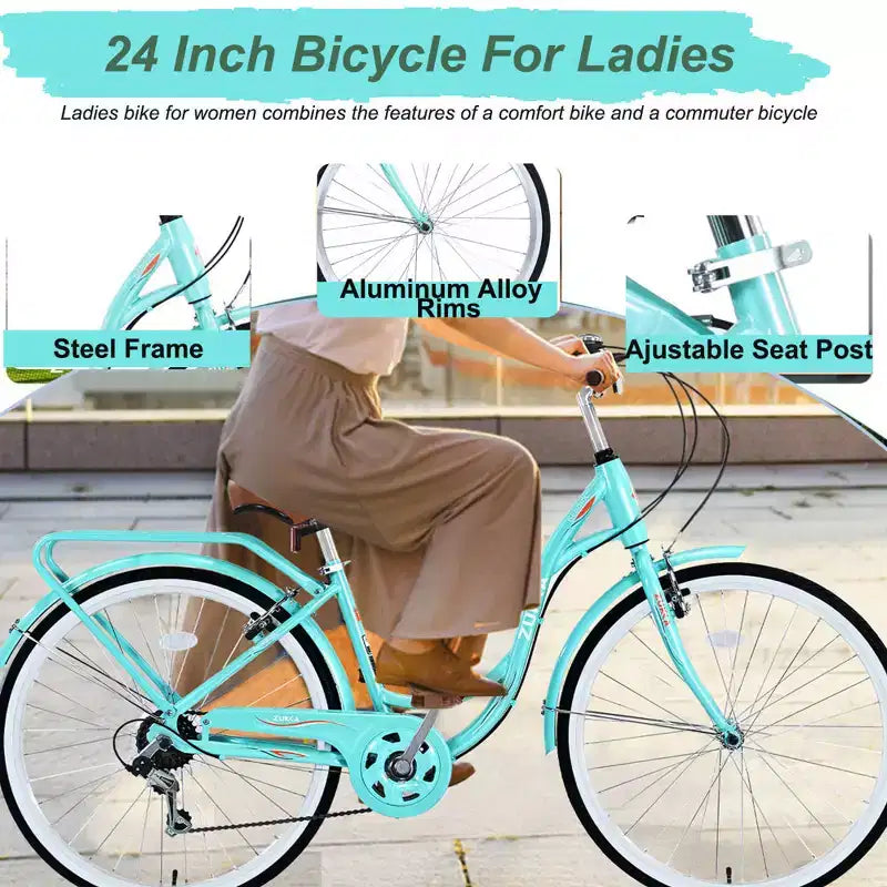 Vélo de ville femme Zeus & Ruta 24 pouces, 7 vitesses, cadre acier