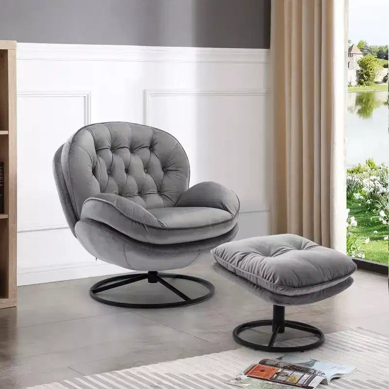 Fauteuil d'appoint en velours Okak avec pouf, fauteuil de salon moderne de style scandinave sans accoudoirs, fauteuil d'appoint doux et confortable pour regarder la télévision, jouer à des jeux