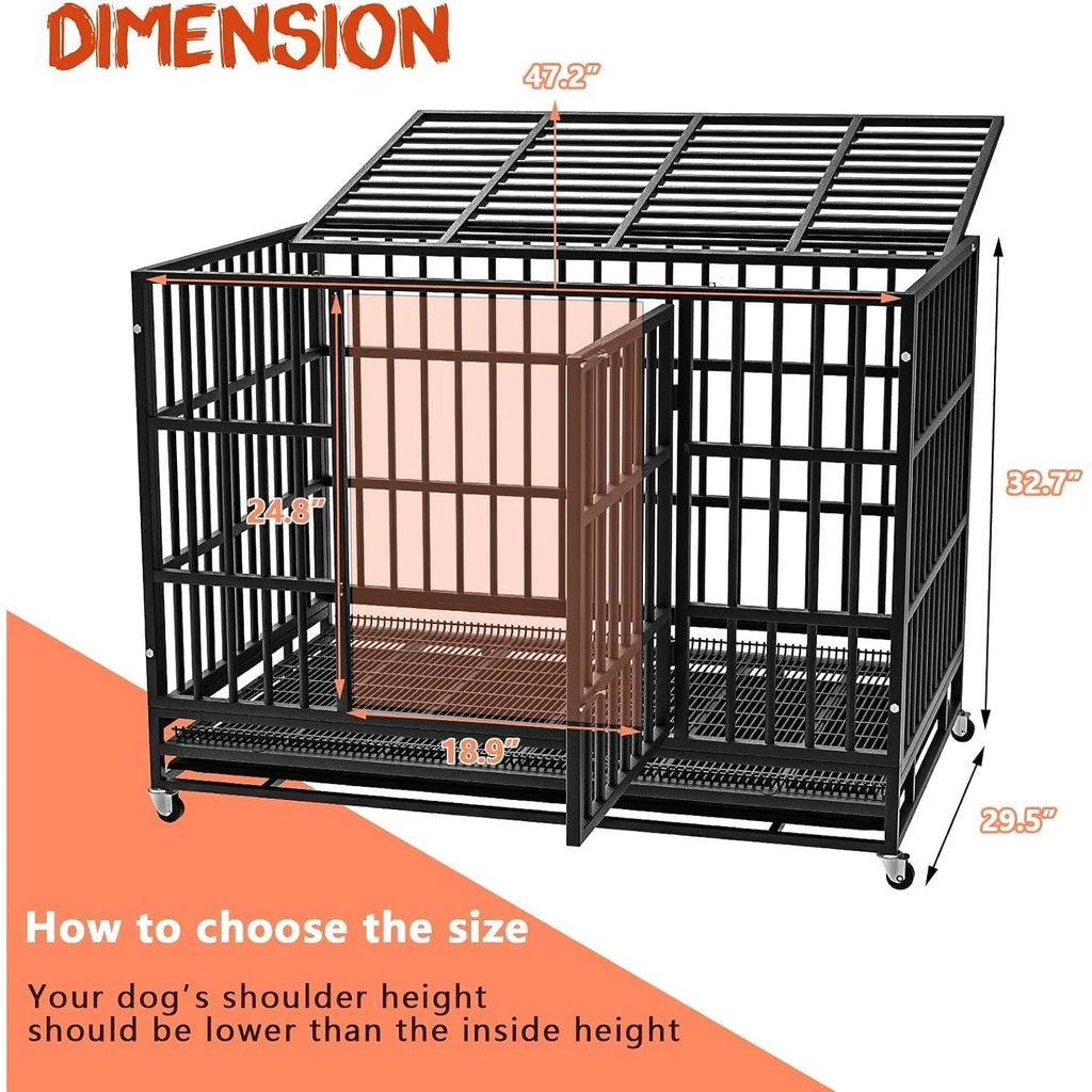 BOSSIN Cage pour Chien Robuste Indestructible 48/38 Pouces, Niche Anti-Évasion avec Roues Verrouillables